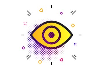 Eye sign icon. Halftone dots pattern. Publish content button. Visibility. Classic flat eye icon. Vector