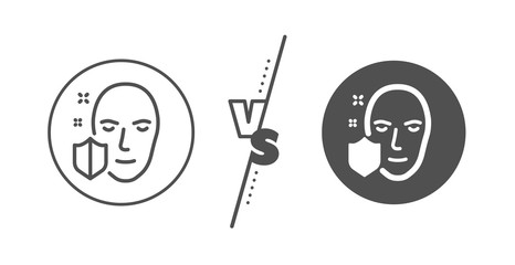 Secure access sign. Versus concept. Face detection protected line icon. Facial identification symbol. Line vs classic face protection icon. Vector