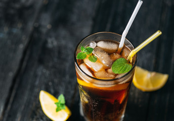 Long island cocktail on dark background