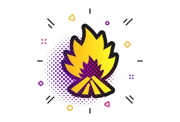 Fire flame sign icon. Halftone dots pattern. Heat symbol. Stop fire. Escape from fire. Classic flat fire icon. Vector