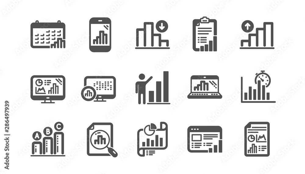 Poster graph icons. charts and graphs, presentation and report. analytics classic icon set. quality set. ve
