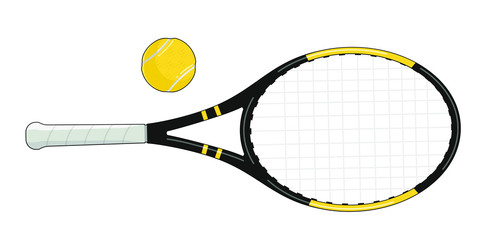 Flat tennis ball and racquet isolated vector - obrazy, fototapety, plakaty