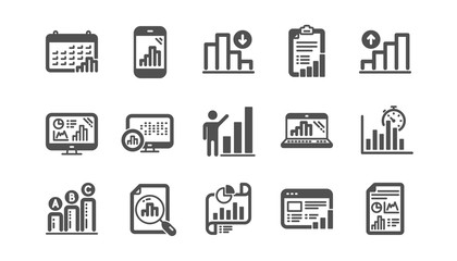 Graph icons. Charts and graphs, Presentation and Report. Analytics classic icon set. Quality set. Vector
