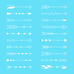 Set of creative white arrows isolated on blue background. 