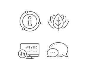 Report statistics line icon. Chat bubble, info sign elements. Column graph sign. Growth diagram symbol. Linear report statistics outline icon. Information bubble. Vector