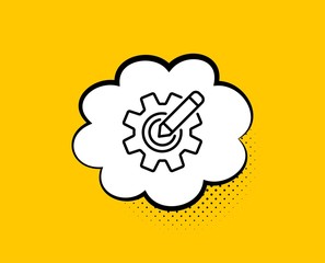 Cogwheel line icon. Comic speech bubble. Engineering tool sign. Edit settings symbol. Yellow background with chat bubble. Cogwheel icon. Colorful banner. Vector