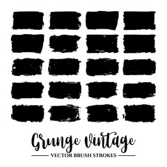 Set of black brush stroke and texture. Grunge vector abstract hand - painted element. Underline and border.