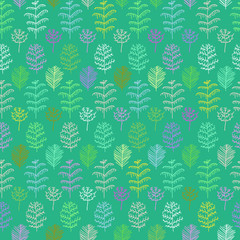 Seamless colored background hand drawn doodle Trees set