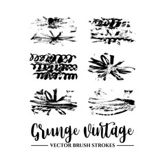 Set of black brush stroke and texture. Grunge vector abstract hand - painted element. Underline and border.