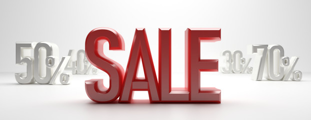 Sale percent discount % text on white background. clearance sale % concept. 3d illustration