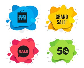 Grand sale symbol. Liquid shape, various colors. Special offer price sign. Advertising discounts symbol. Geometric vector banner. Grand sale text. Gradient shape badge. Vector