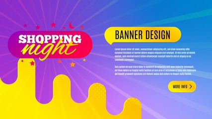 Shopping night badge. Discount banner shape. Hot offer icon. Abstract background design. Banner with offer badge. Vector