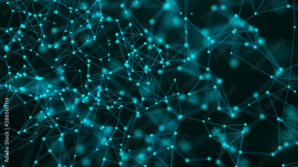Fototapete Abstract communication background with connecting dots and lines. Plexus effect. 3d