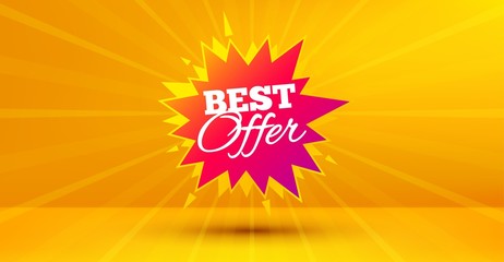 Discount banner shape. Best offer badge. Sale coupon bubble icon. Abstract yellow background. Modern concept design. Banner with offer badge. Vector