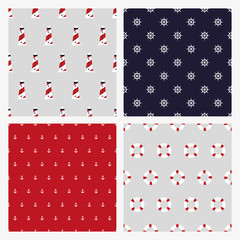 Set of four seamless patterns with nautical elements