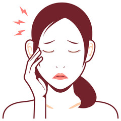 Young asian woman face vector illustration / headache, migrane 