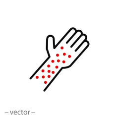 allergic reaction icon, urticaria, allergy on arm, thin line web symbol on white background - editable stroke vector illustration eps10
