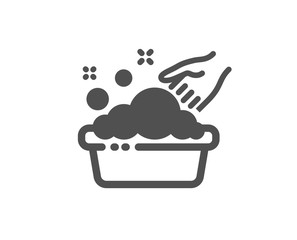 Laundry service sign. Hand washing icon. Clothing cleaner symbol. Classic flat style. Simple hand washing icon. Vector