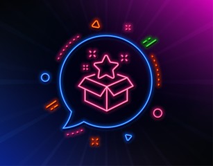 Loyalty program line icon. Neon laser lights. Bonus points. Discount box symbol. Glow laser speech bubble. Neon lights chat bubble. Banner badge with loyalty program icon. Vector