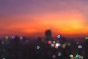 Bokeh background of a city dring sunset