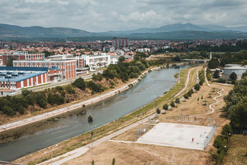 View on a Nišava river passing through the city of Niš in southern Serbia, Europe