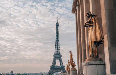 Fototapeta na wymiar iconic Eiffel Tower in Paris, France as seen from trocadero