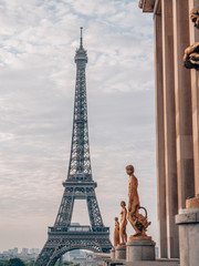 Fototapeta na wymiar iconic Eiffel Tower in Paris, France as seen from trocadero