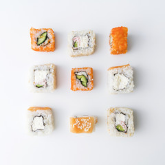 Top view of arranged sushi assortment