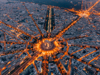 Panele Szklane  Antena Łuku Triumfalnego w Paryżu, Francja w nocy