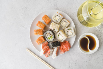 View from above sushi assortments plate