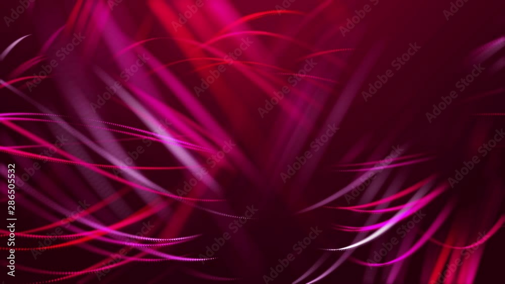 Wall mural glowing curves lightbeams rippling on red background. endless loop video.