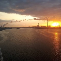 sunrise in antwerp harbour