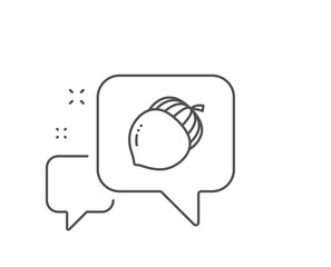 Acorn nut line icon. Chat bubble design. Oaknut sign. Oak tree seed symbol. Outline concept. Thin line acorn icon. Vector