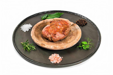typical sausage cooked on top a rock plate calle in italian testo