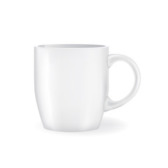 Realistic White Coffee or Tea Cup Isolated on White Background. Design Template for Mock Up. Vector illustration