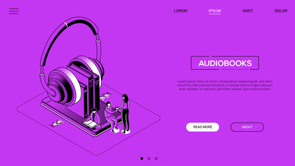 Audiobooks - line design style isometric web banner