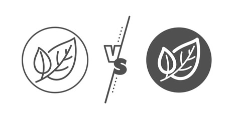 Nature plant leaf sign. Versus concept. Leaves line icon. Environmental care symbol. Line vs classic leaf icon. Vector