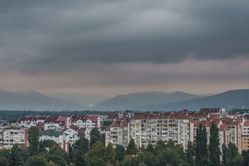 View on a city of Niš and background mountains on a cloudy morning