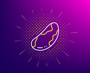 Brazil nut line icon. Halftone pattern. Tasty nuts sign. Vegan food symbol. Gradient background. Brazil nut line icon. Yellow halftone pattern. Vector