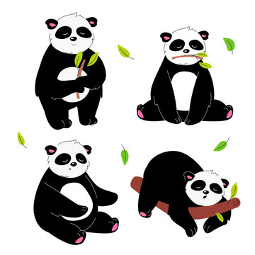 Cute panda - flat design style set of characters