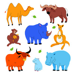 Cute exotic animals - set of flat design style characters
