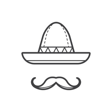 mexican hat and mustache vector icon illustration