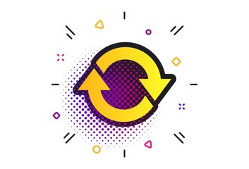 Rotation icon. Halftone dots pattern. Repeat symbol. Refresh sign. Classic flat rotation icon. Vector