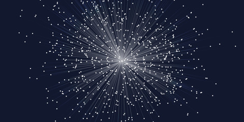  Explosion flow particles  background. Centric motion dots rays.
