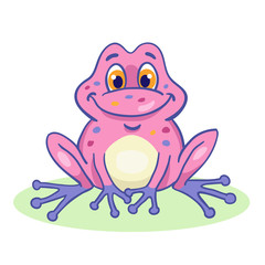 Little funny pink frog is sitting. In cartoon style. Isolated on a white background.