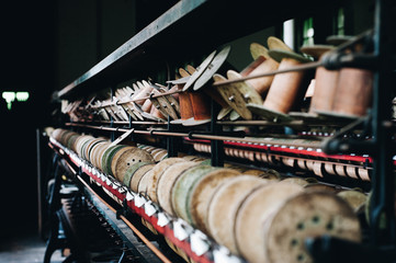 Derelict Wood Spools on Machinery - Abandoned Lonaconing Silk Mill - Maryland 