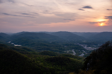 Fototapeta na wymiar Scenic Fern Lake and City of Middlesboro at Sunset - Cumberland Gap National Historic Park - Kentucky and Tennessee