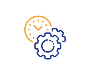 Clock sign. Time management line icon. Gear symbol. Colorful outline concept. Blue and orange thin line time management icon. Vector