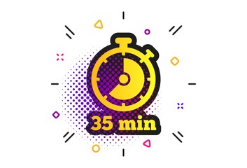 Obraz premium Timer sign icon. Halftone dots pattern. 35 minutes stopwatch symbol. Classic flat timer icon. Vector