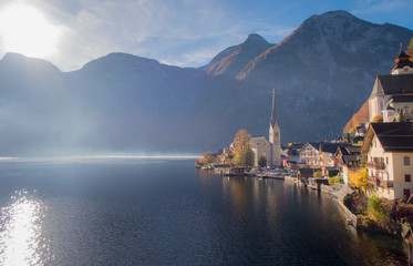 Fototapeta premium Autumn view Of Hallstatt village, Hallstatt, Austria